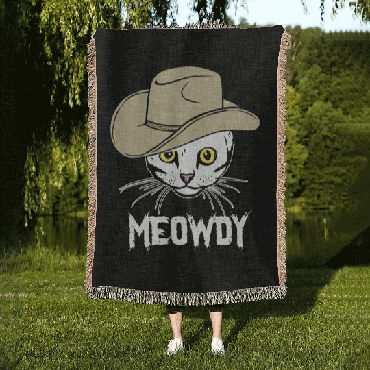 Meowdy Funny Cat Cowboy Hat Design Woven Blankets