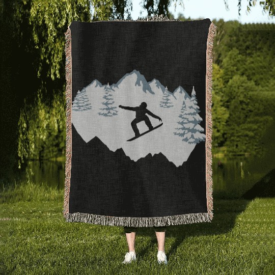 Snowboarding, snowboarder Woven Blankets