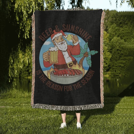 Summer Santa BBQ - Christmas In July Woven Blankets
