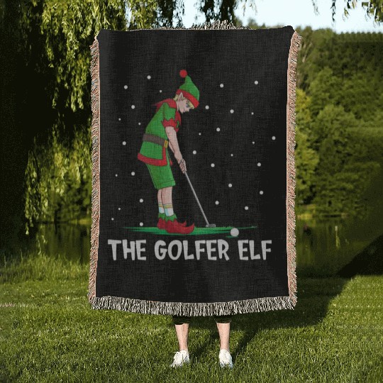 The Golfer Elf Golf Christmas Golfing Woven Blankets