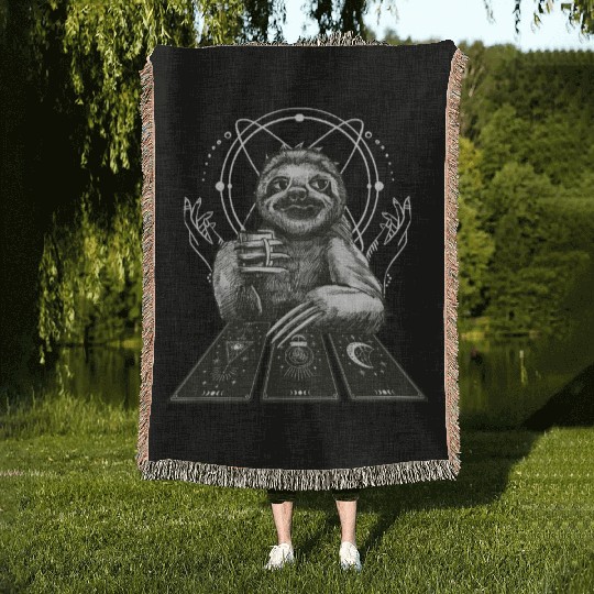 Sloth Tarot Card Reader Cool Tarot Cartomancy Woven Blankets