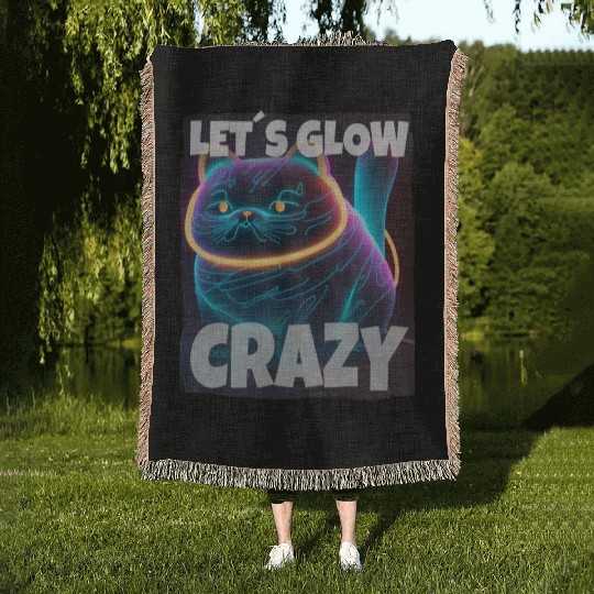 Lets Glow Crazy Cat Kitten Fluffy Cat Woven Blankets