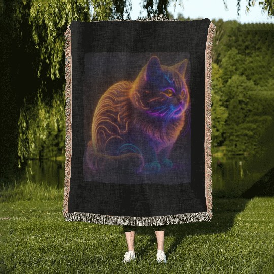 Lets Glow Crazy Cat Kitten Fluffy Cat Woven Blankets