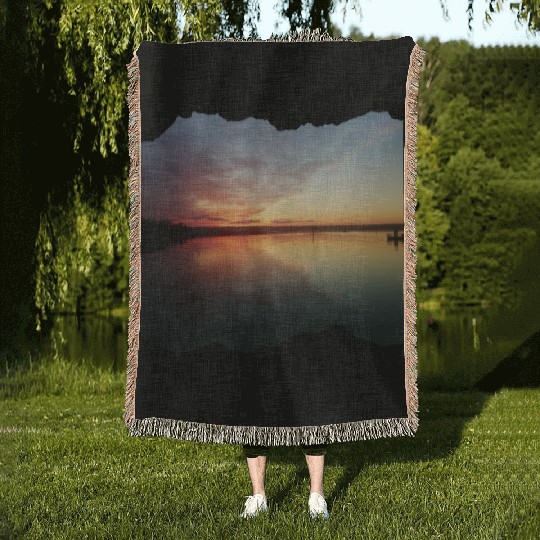Beautiful photography of ocean waves and sunset Woven Blankets