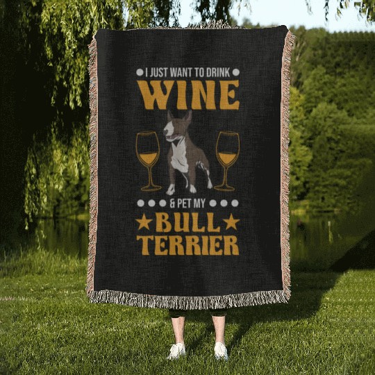 Bull Terrier And Wine Miniature Woven Blankets