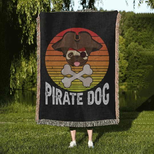 Pug Pirate Dog Woven Blankets