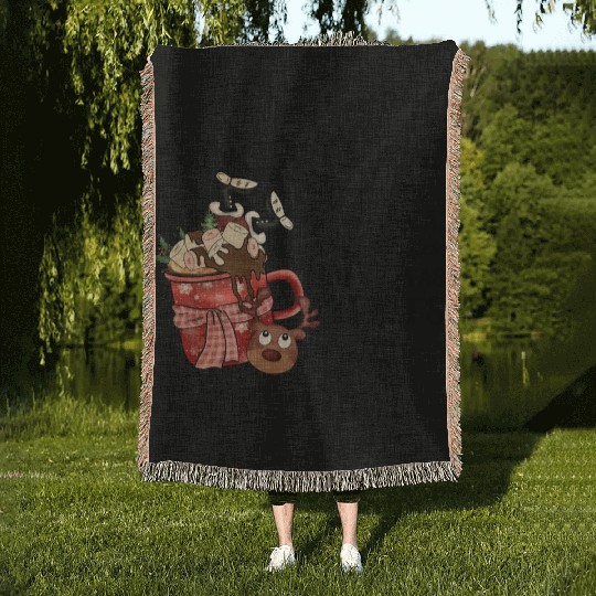 Santa Claus Reindeer Hot Cocoa Holiday Movies Woven Blankets