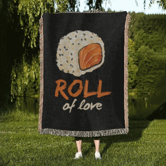 Salmon Sushi Roll Love Foodie Cute Funny Sushi Woven Blankets
