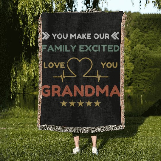 You make family excited love Grandma Heart Beat Woven Blankets