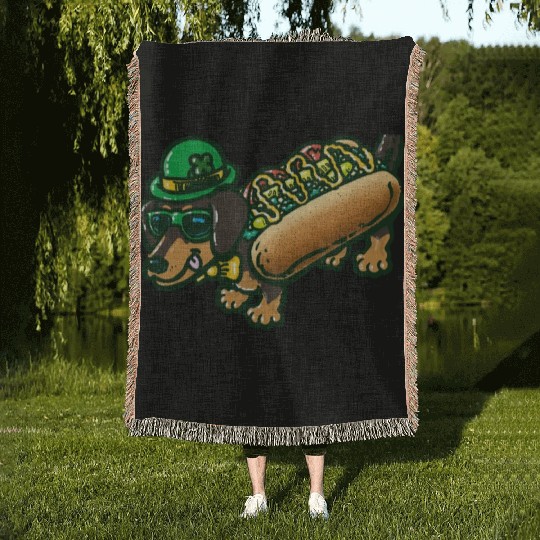 St Patrick's Day Chicago Dog Woven Blankets