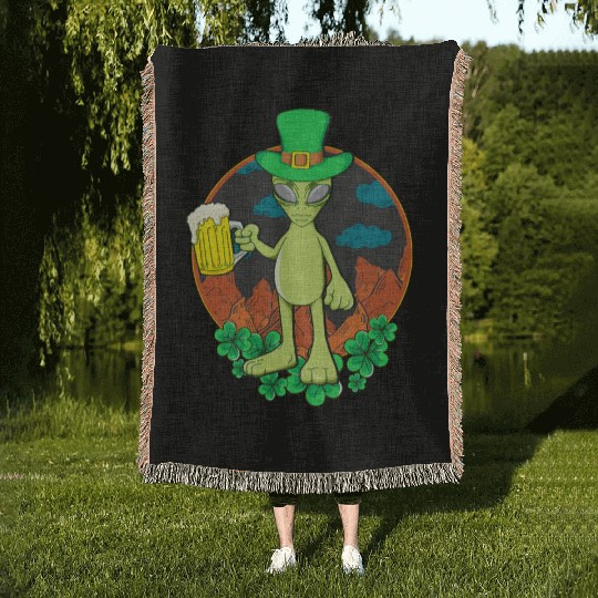 St Patrick's Day Drinking Alien Woven Blankets