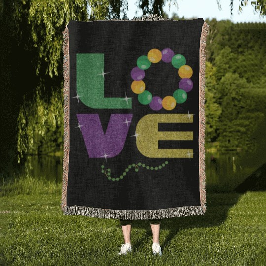 Love New Orleans Festival Parade Beads Mardi Gras Woven Blankets