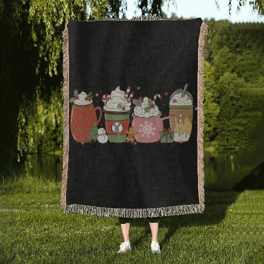 Hot Chocolate Cup Peppermint Mocha Woven Blankets