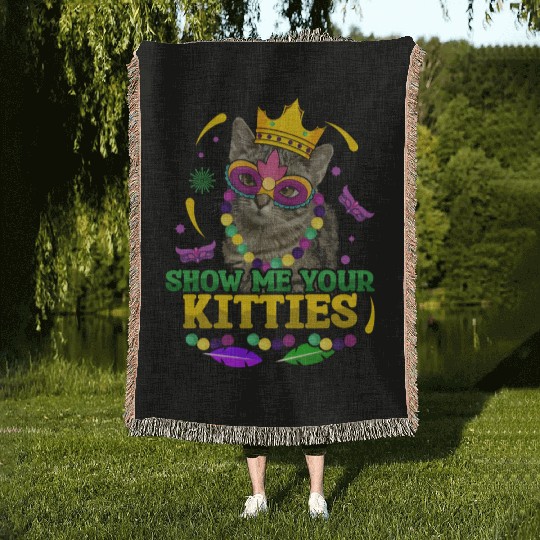 Kitten Show Cat Festival Parade Beads Mardi Gras Woven Blankets