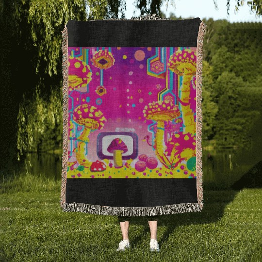 Psychedelic Video Game Fantasy World Woven Blankets