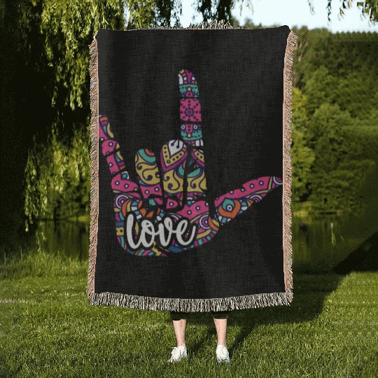 Asl Sign Language I Love You American Sign Languag Woven Blankets