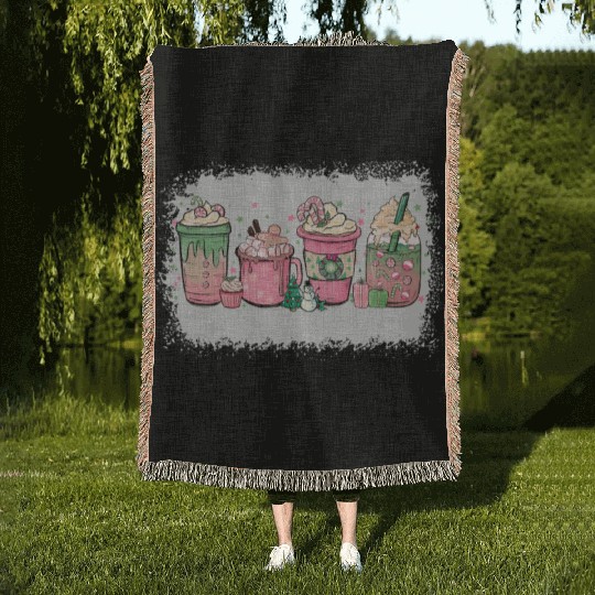 Hot Chocolate Cup Peppermint Mocha Woven Blankets