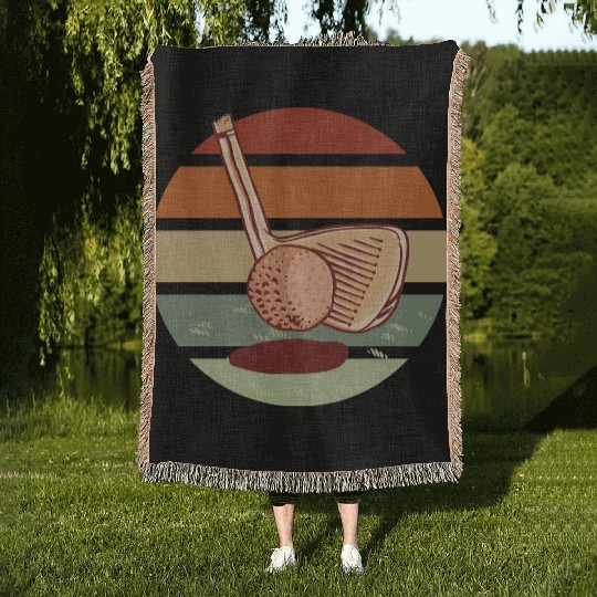 Retro sunset golf Woven Blankets