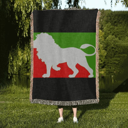 CUTE MODERN UNIQUE LION RED AND GREEN Woven Blankets