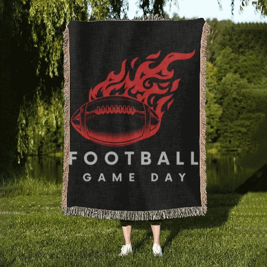 Red Football On Fire Game Day , football fan Woven Blankets .