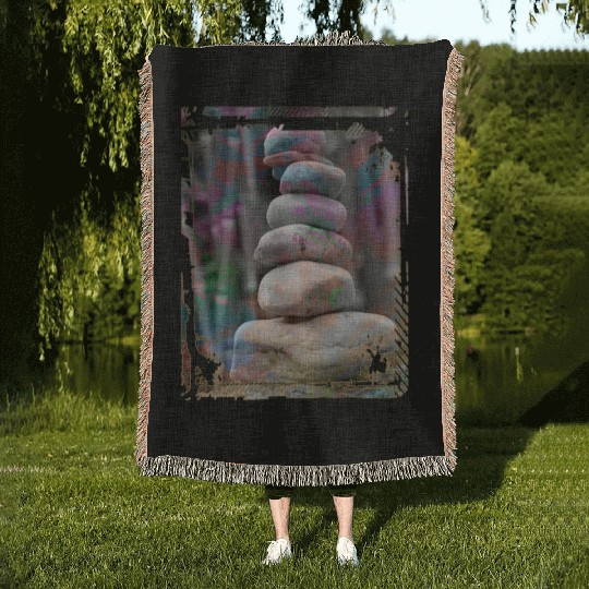Japan Zen Buddhism Balancing Stones Rocks Bamboo Woven Blankets