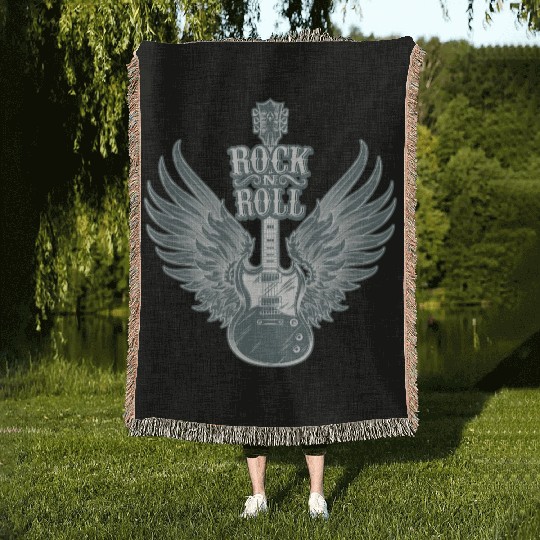 Rock N Roll Angel Wings Music Guitar Player Woven Blankets