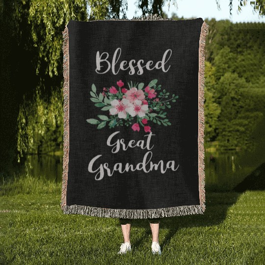 Blessed Great Grandma Flower Bouquet For Grandma Woven Blankets