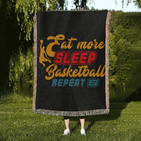 Basketball Quote Eat more Sleep Basketball Repeat Woven Blankets