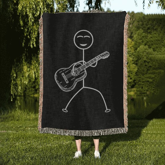 Guitar Player Stick Figure Funny Stick Figure Guit Woven Blankets