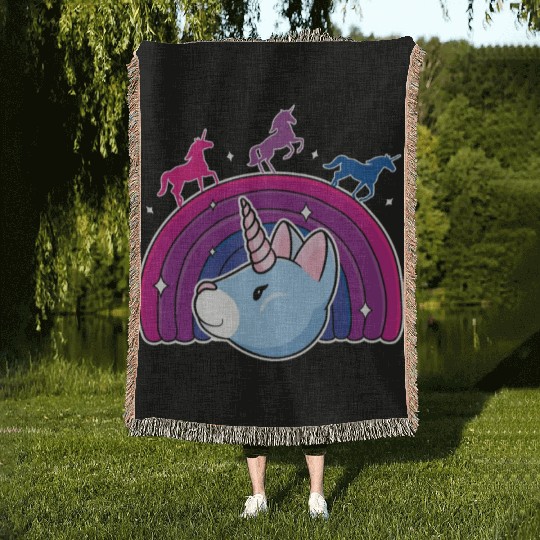 Kawaii Bisexual Pride Unicorn Bi Rainbow Woven Blankets