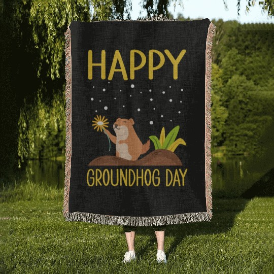 Happy Groundhog Day Woven Blankets