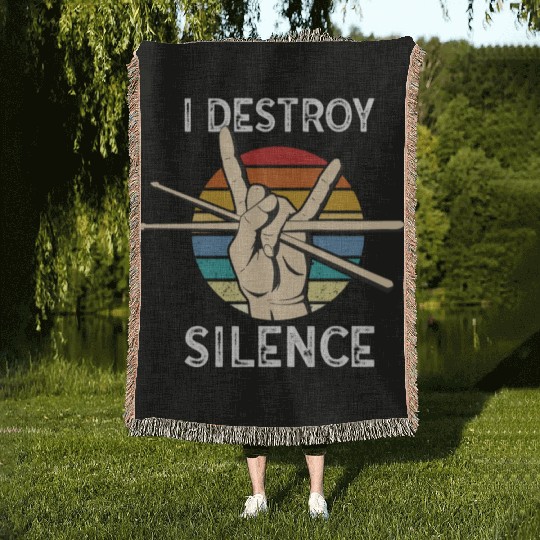 I Destroy Silence Drummer Band Music Beat Drum Woven Blankets