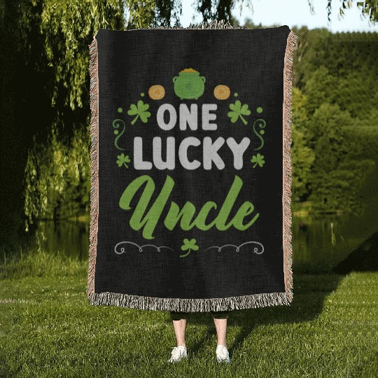 One Lucky Uncle Irish Shenanigan St. Patricks Day Woven Blankets