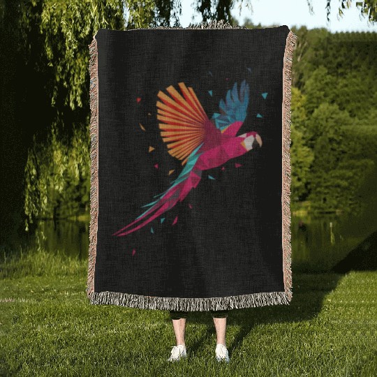 Macaw Parrot Geometric Bird Parakeet Ornitholog Gi Woven Blankets