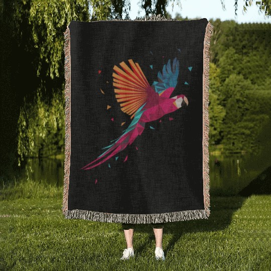 Macaw Parrot Geometric Bird Parakeet Ornitholog Gi Woven Blankets