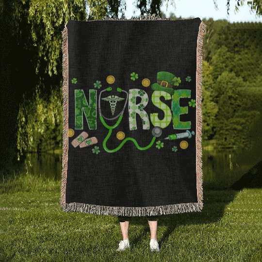 St Patricks Day Nurse Irish Nurse St Paddys Day Woven Blankets