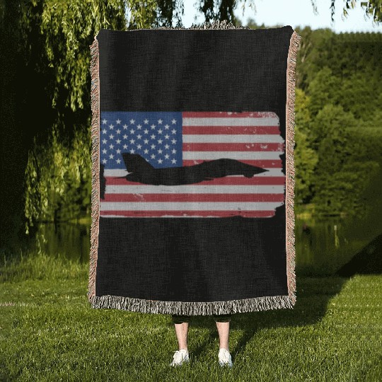 F-14 Tomcat Fighter Jet American Flag F14 Tomcat Woven Blankets