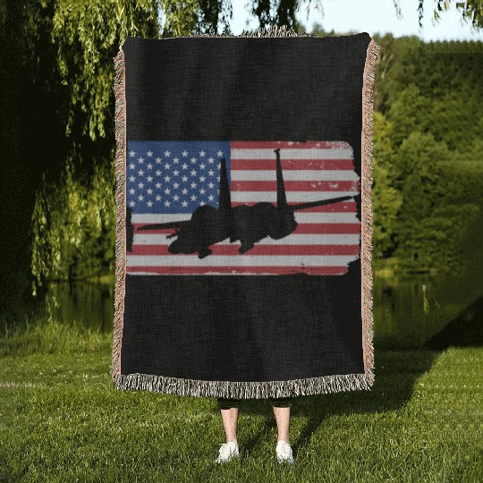 F-15 Eagle Fighter Jet American Flag F15 Eagle Woven Blankets