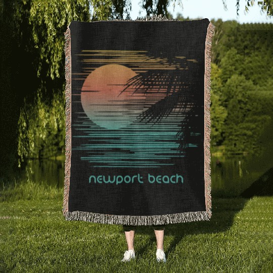 Artistic Newport Beach California Palm Tree Woven Blankets