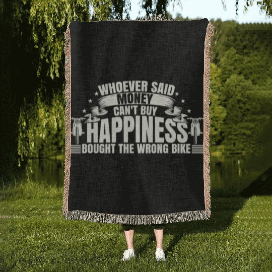 Motorcycle Biker Money Can't Buy Happiness Woven Blankets