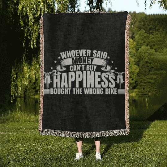 Motorcycle Biker Money Can't Buy Happiness Woven Blankets