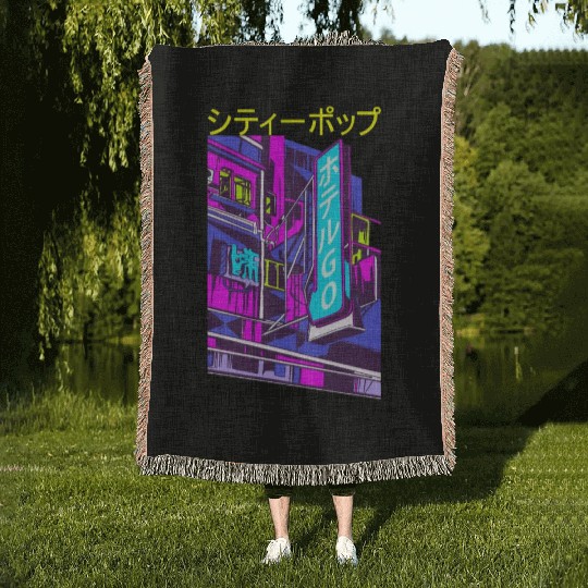 Japanese City Pop 70s 80s Vaporwave Aesthetic Woven Blankets