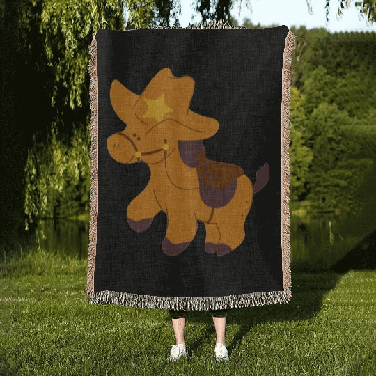 cowboy horse Woven Blankets
