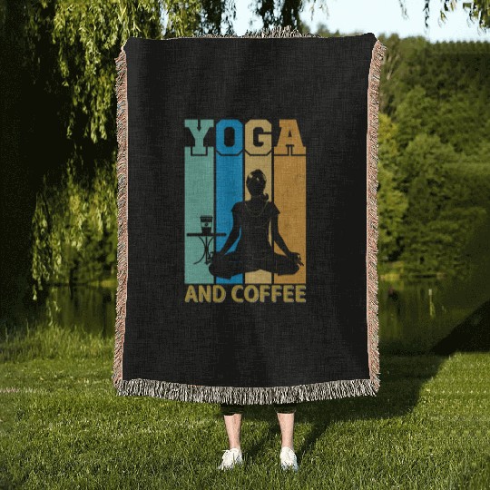 Yoga and coffee Woven Blankets