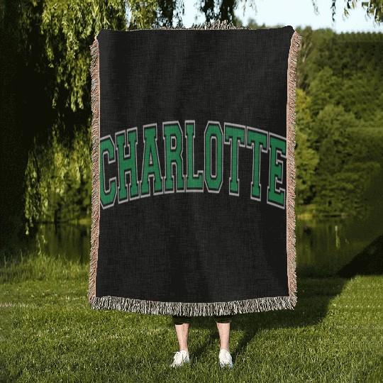Charlotte Varsity Style Green Text Woven Blankets