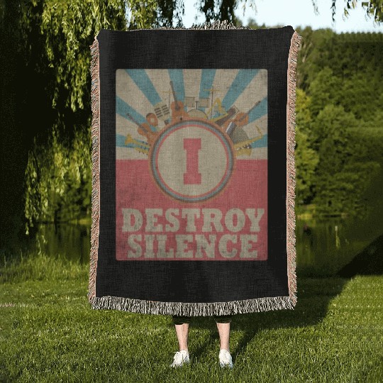 I Destroy Silence Drummer Band Music Beat Drum Woven Blankets