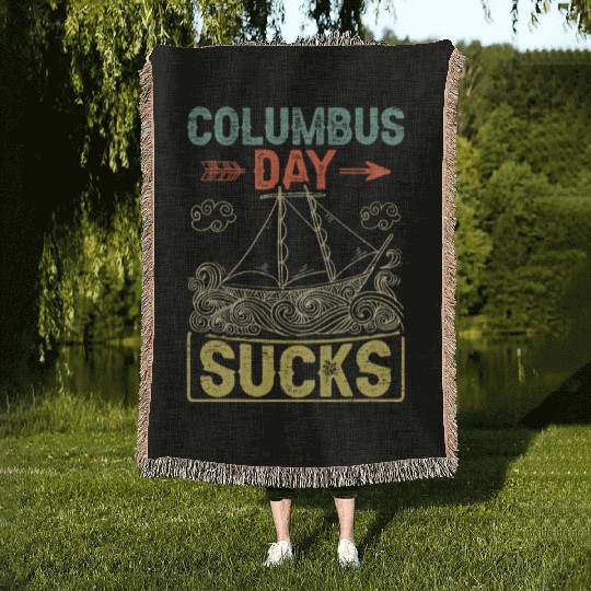 Columbus Day Sucks 1492 Native American Anti Woven Blankets
