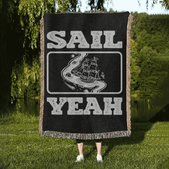 Sail Yeah Ocean Boating Nautical Sailing Sailor Woven Blankets