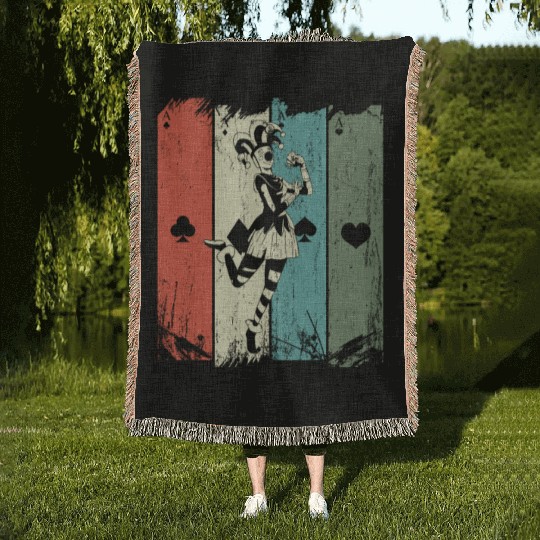 Vintage Casino Blackjack Gambling Clown Poker Card Woven Blankets