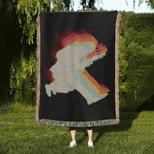 Rock and Roll Guitar Player Retro Guitarist Music Woven Blankets